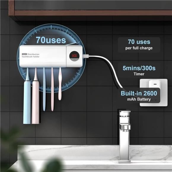 UV Toothbrush Sanitizer Holder, Sterilization & Timing Functions, Rechargeable main image 0